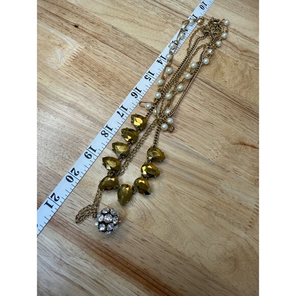 J.Crew Gold-Tone & Pearl Necklace Set W/ Rhinestones Multi-Strand Design  - 3 - Picture 7 of 10